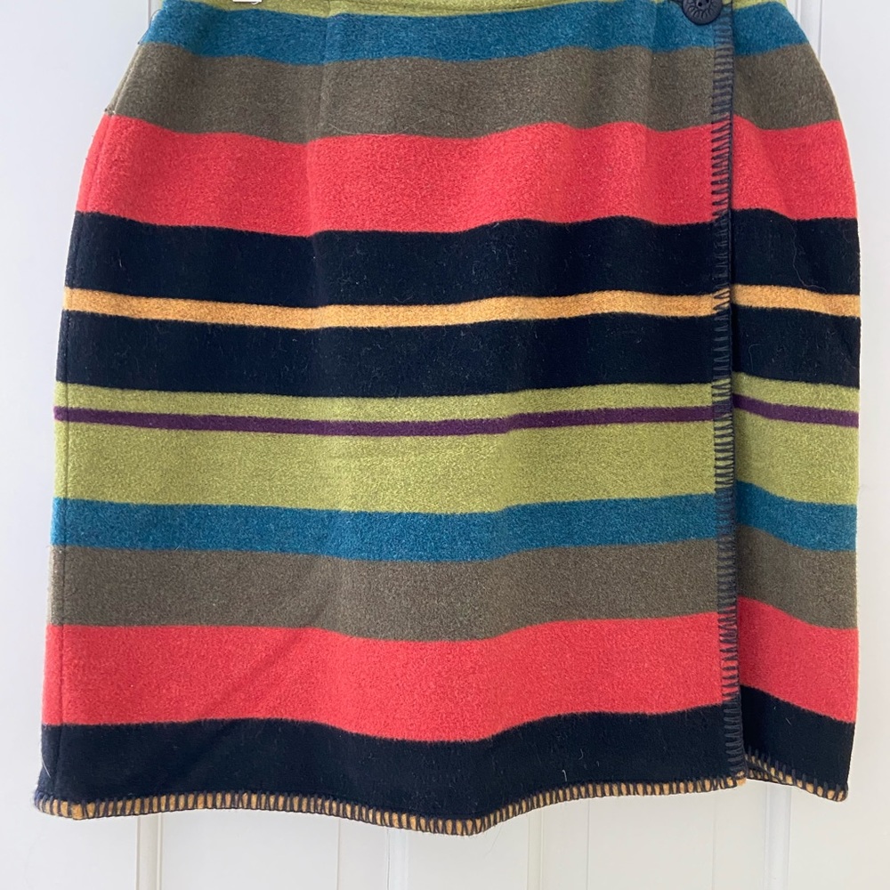 Vintage Ann Taylor wool saddle blanket mini skirt with blanket stitch detail Med